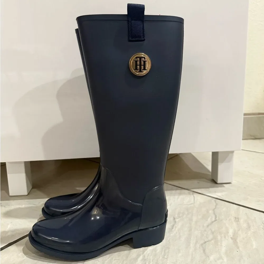 NWT Tommy Hilfiger Karissa Tall Rain Boots Navy Blue Womens Size 6